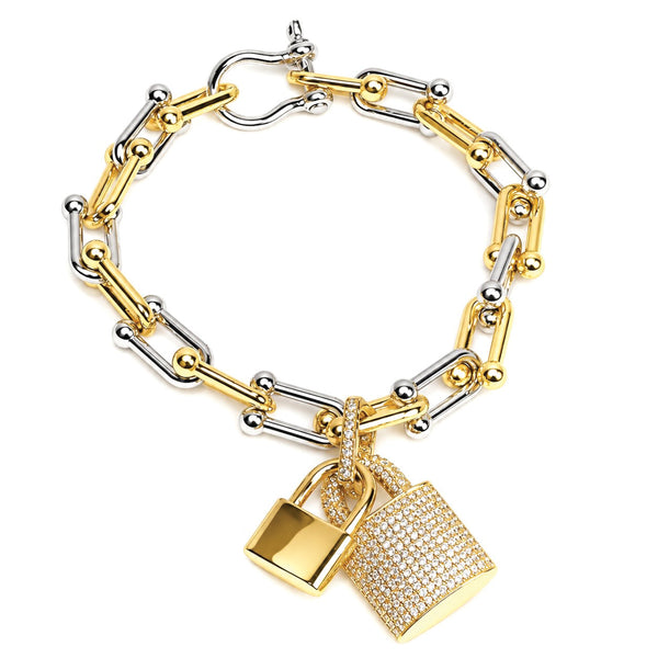 Two Tone U Link Lock Bracelet