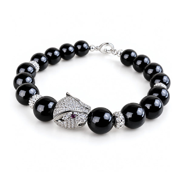 Black Onyx Silver Panther Bracelet