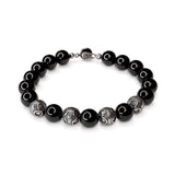 Men's black onyx and stainless steel beaded bracelet