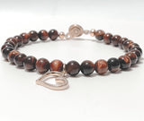 Burgundy Tiger Eye Rose Gold Heart Bracelet