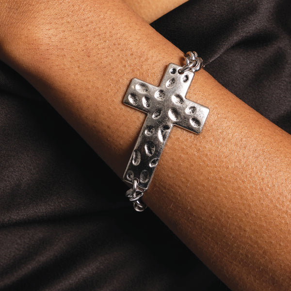 Hammered Faith Cross Bracelet