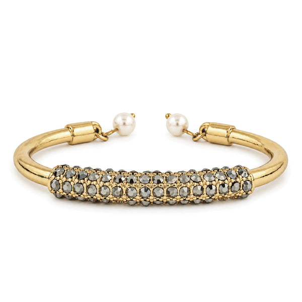 Hematite Crystal Studded Open Bangle