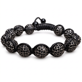 Men's black rhinestone bead bracelet on a braided cord with slide closure