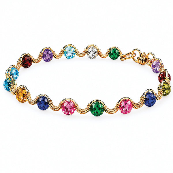 Multicolor gold wire-wrapped gemstone bracelet