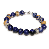 Men's blue and orange sodalite beaded bracelet, 12mm