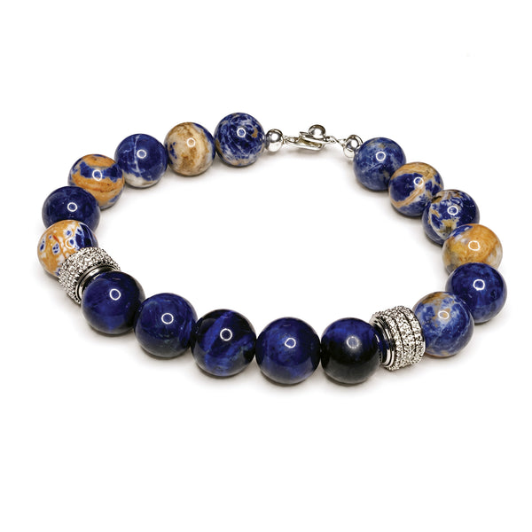 Men's blue and orange sodalite beaded bracelet, 12mm