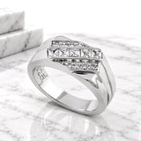 Men's sterling silver ring with a row of princess-cut CZ and round CZ accents