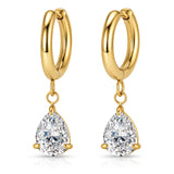 Gold Teardrop Huggie Earrings with CZ Drop