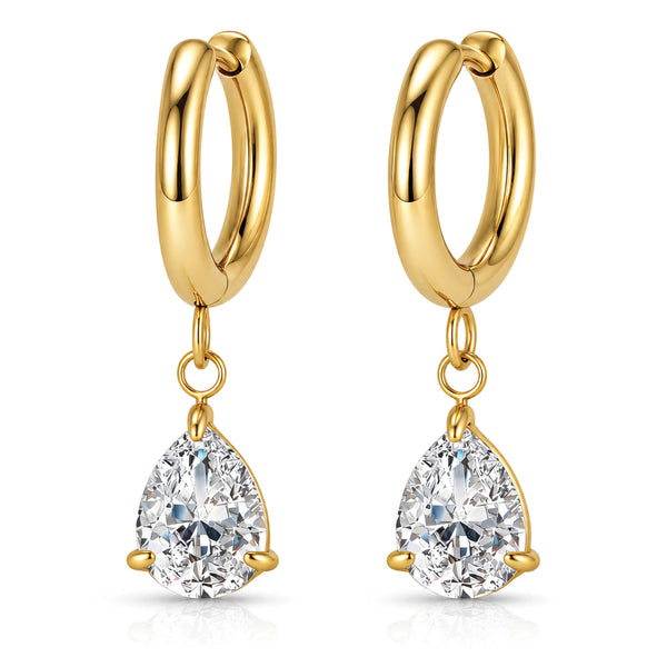 Gold Teardrop Huggie Earrings with CZ Drop