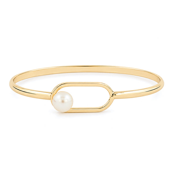 Gold Pearl Bangle With Pearl Enclosure