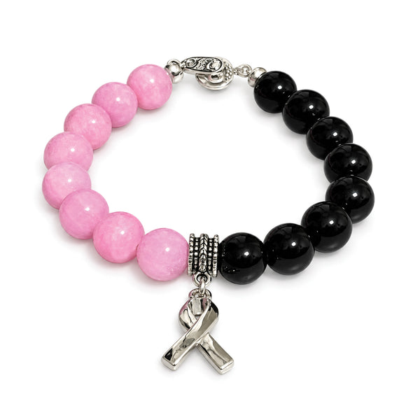 Malaysia Jade & Black Onyx Bracelet-Breast Cancer Awareness