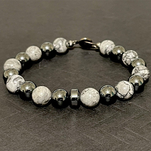 Scenery Jasper and Hematite Rondelle Bracelet
