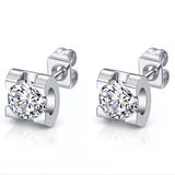 Gold Round CZ Stud Earrings with Square Setting