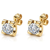 Gold Round CZ Stud Earrings with Square Setting