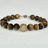 Natural Tiger Eye 10mm Gold Pave Bead