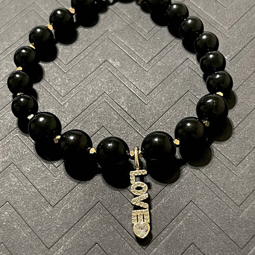 Black onyx "Loved" Charm Bracelet I