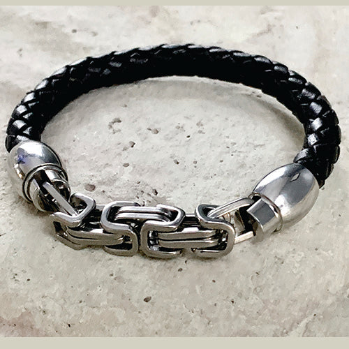 Black Leather Mens Bracelet