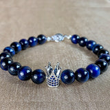 Blue Tiger Eye Crown Bracelet
