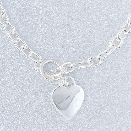 Silver Chain Heart Charm Toggle Necklace