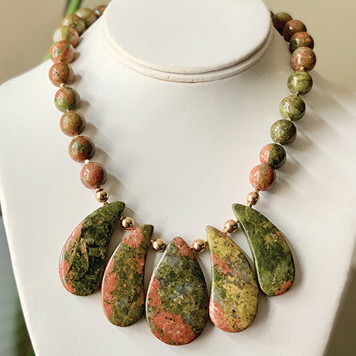 Unakite Necklace & Earring Set