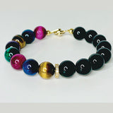 Multi Color Tiger Eye & Black  Onyx Bracelet